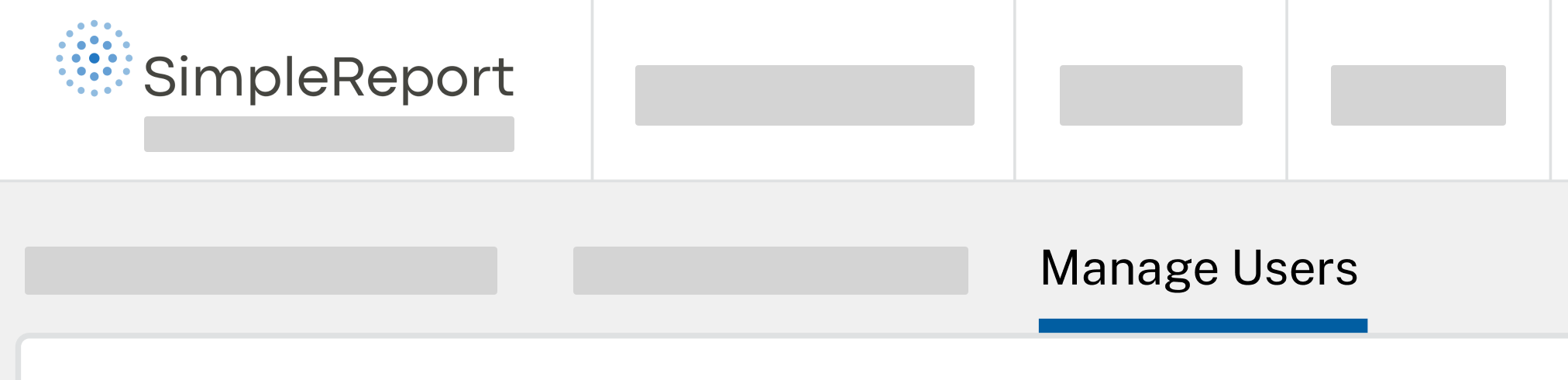 The “Manage Users” tab selected in SimpleReport